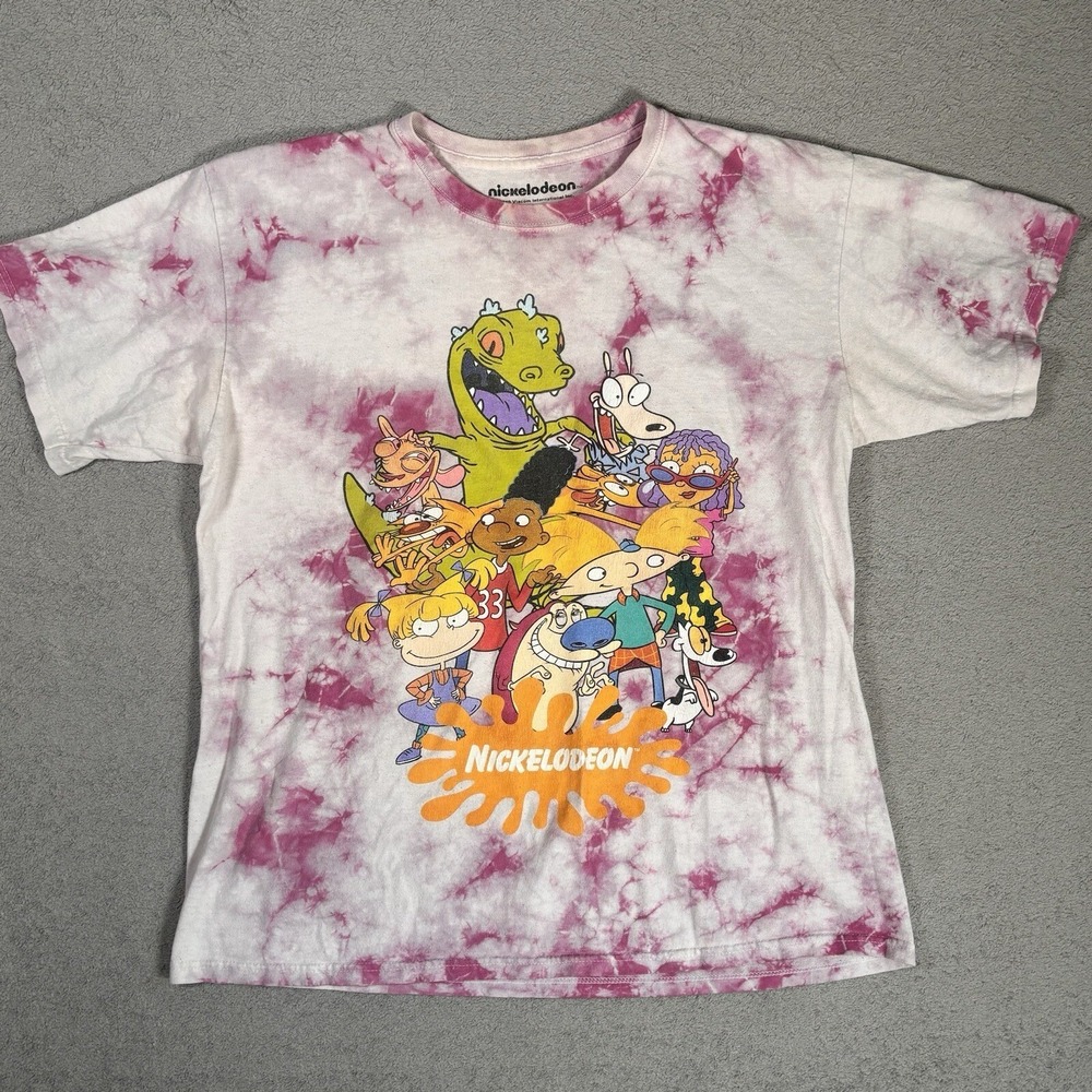 Nickelodeon 90s Cartoon Graphic Tie Dye T-Shirt Pink White Mens Large Rugrats